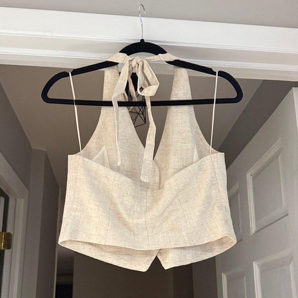 Dynamite Linen XS Beige Button-Up Vest - Picture 3 of 5